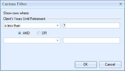 Database Custom filter: Years until retirement