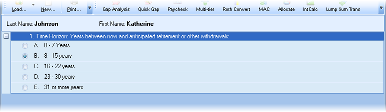 Asset Allocation in Questionnaire