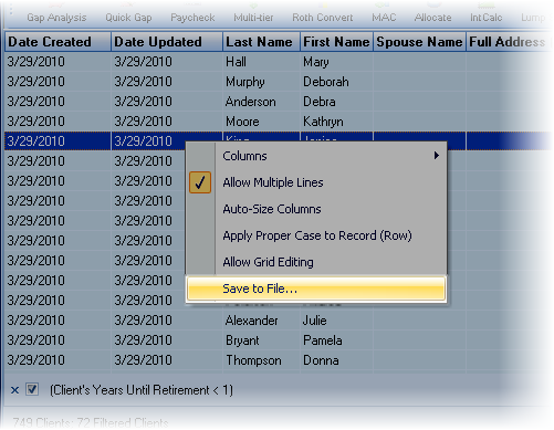 Exporting data from database