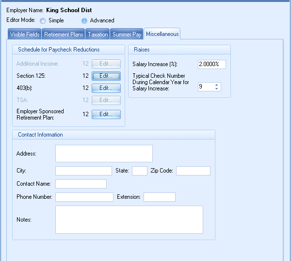 Employer Misc. Tab