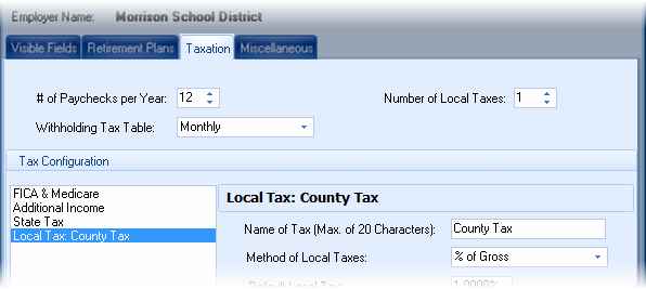 Employer Taxation Tab