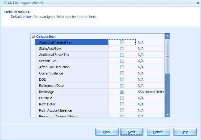 Import Default values