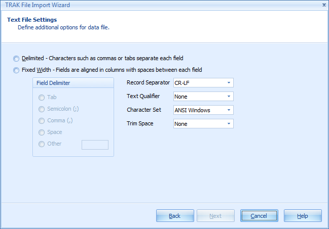 Import Text File Settings