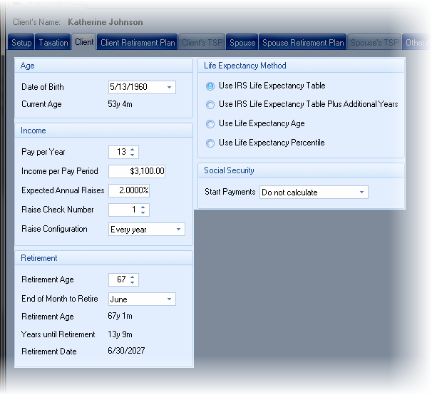 Gap Analysis Client tab