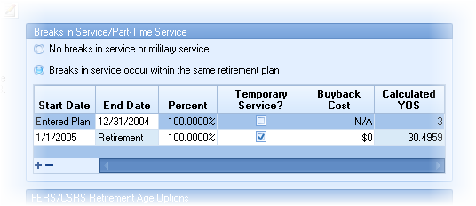 Gap Analysis years of service tab