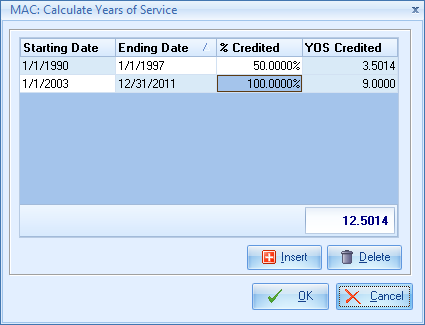 MAC Calculate Years of Service Screen