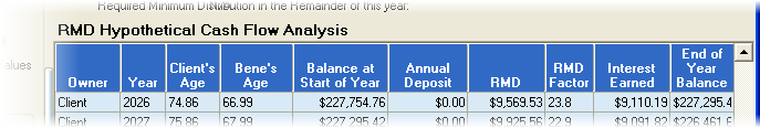 RMD Hypothetical Cash Flow Grid