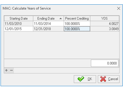 MAC Calculate Years of Service Screen